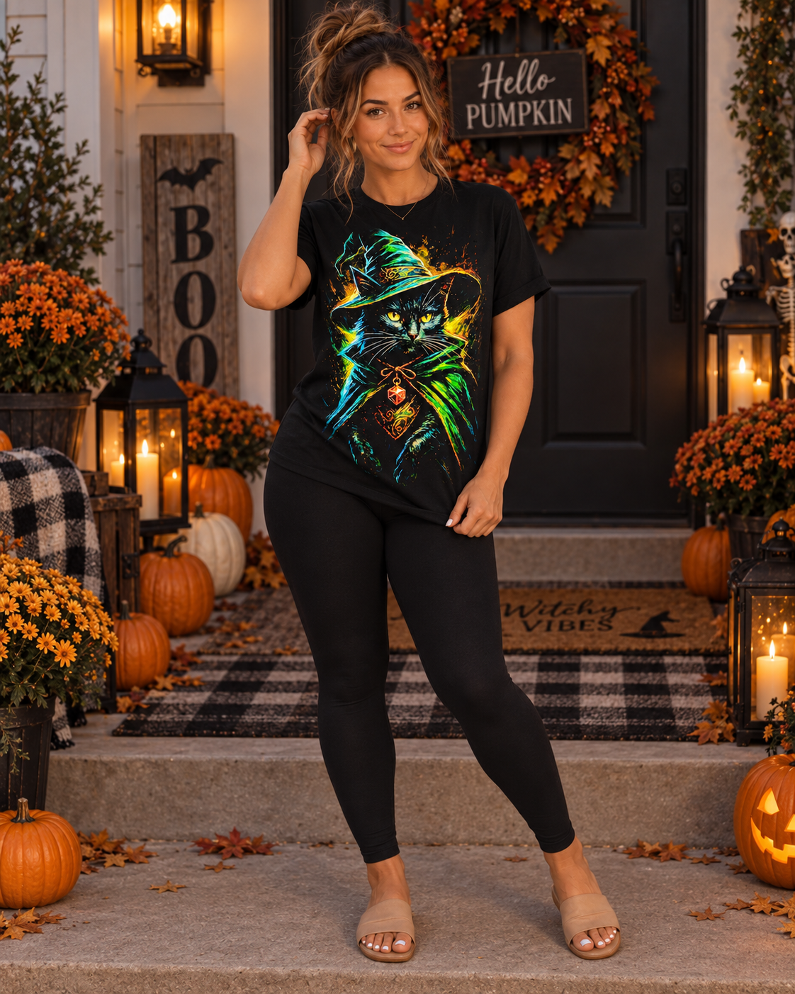 Mystic Black Cat Witch T-Shirt