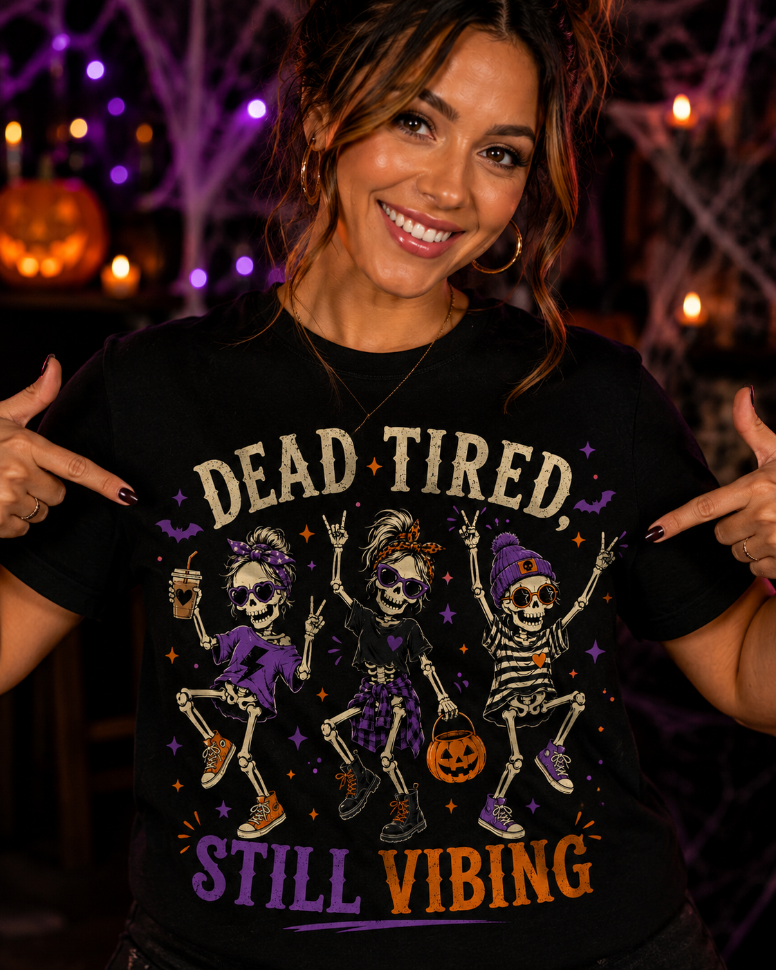Dead Tired, Still Vibing Halloween Graphic T-Shirt
