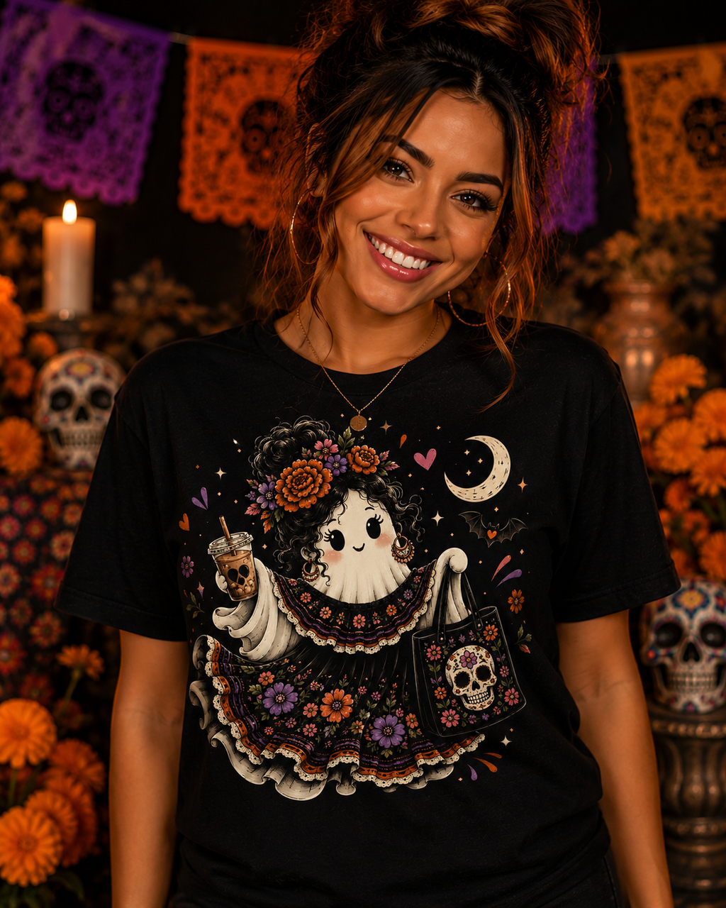 Spooky Señorita Ghost Día de los Muertos T-Shirt