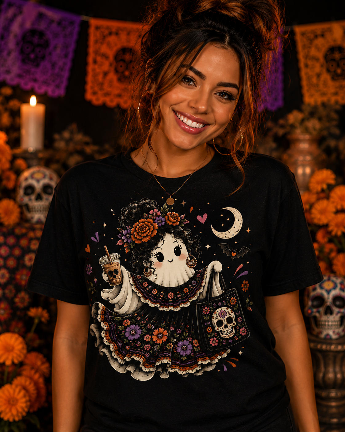 Spooky Señorita Ghost Día de los Muertos T-Shirt