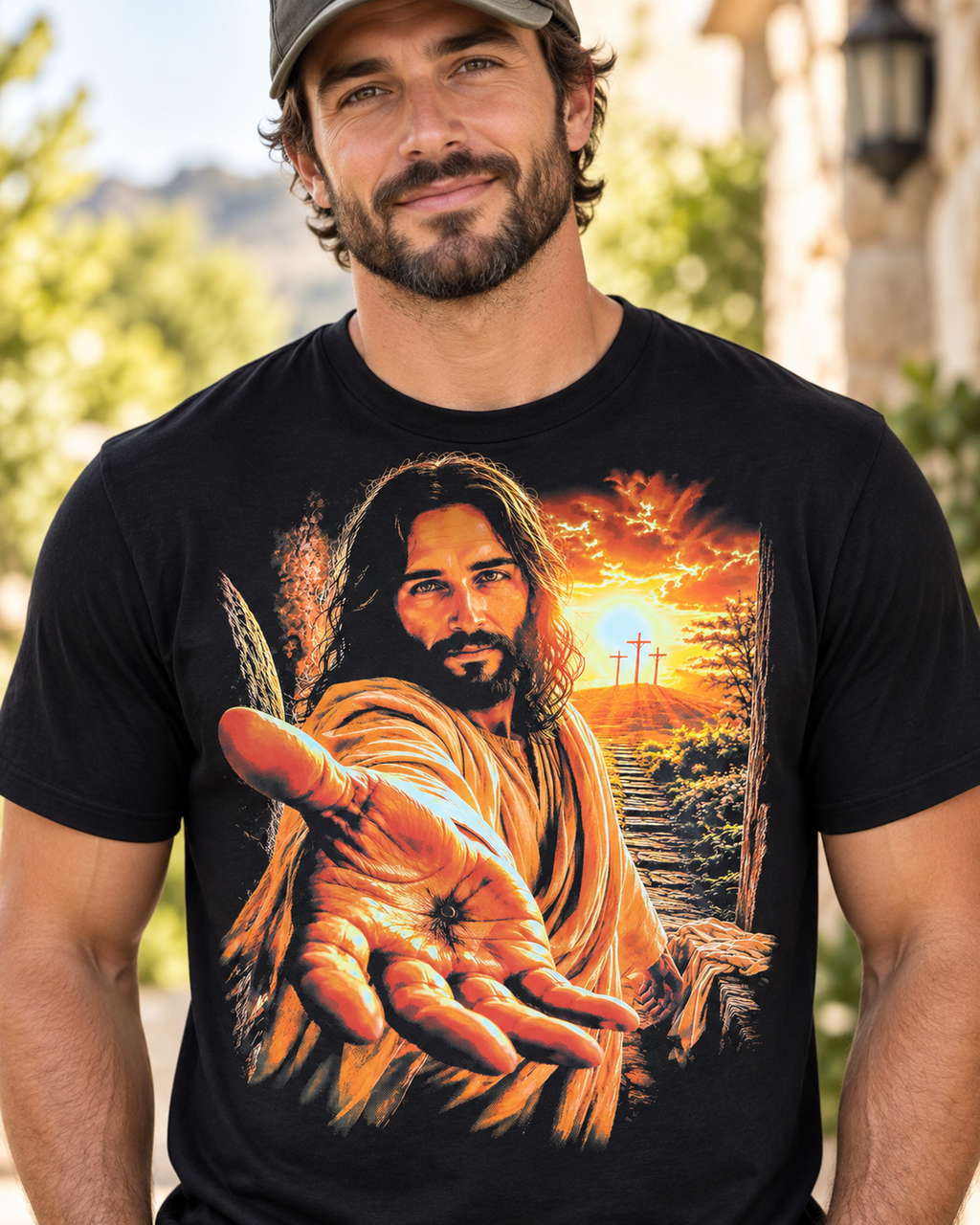 Jesus Reaching Out Christian Graphic T-Shirt