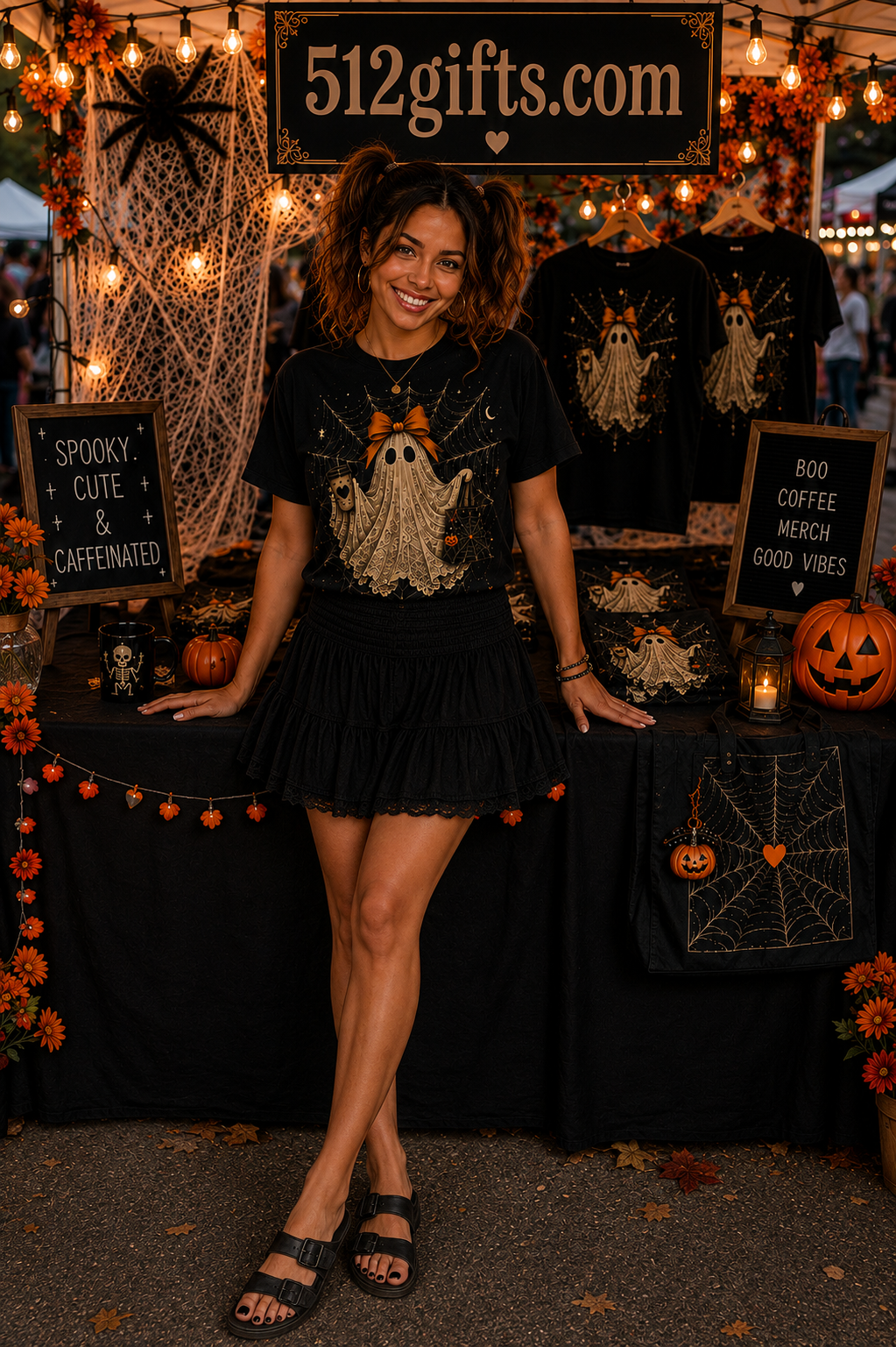Lace Ghost Halloween Graphic T-Shirt – Cute Spooky Bow Tee