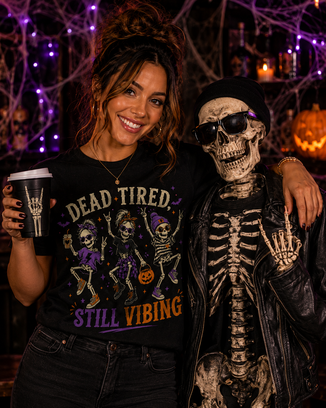 Dead Tired, Still Vibing Halloween Graphic T-Shirt