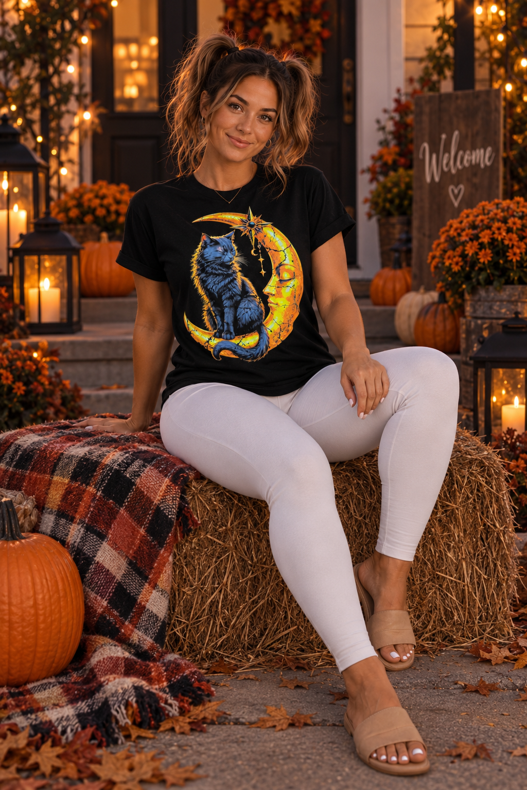 Black Cat & Moon Graphic T-Shirt