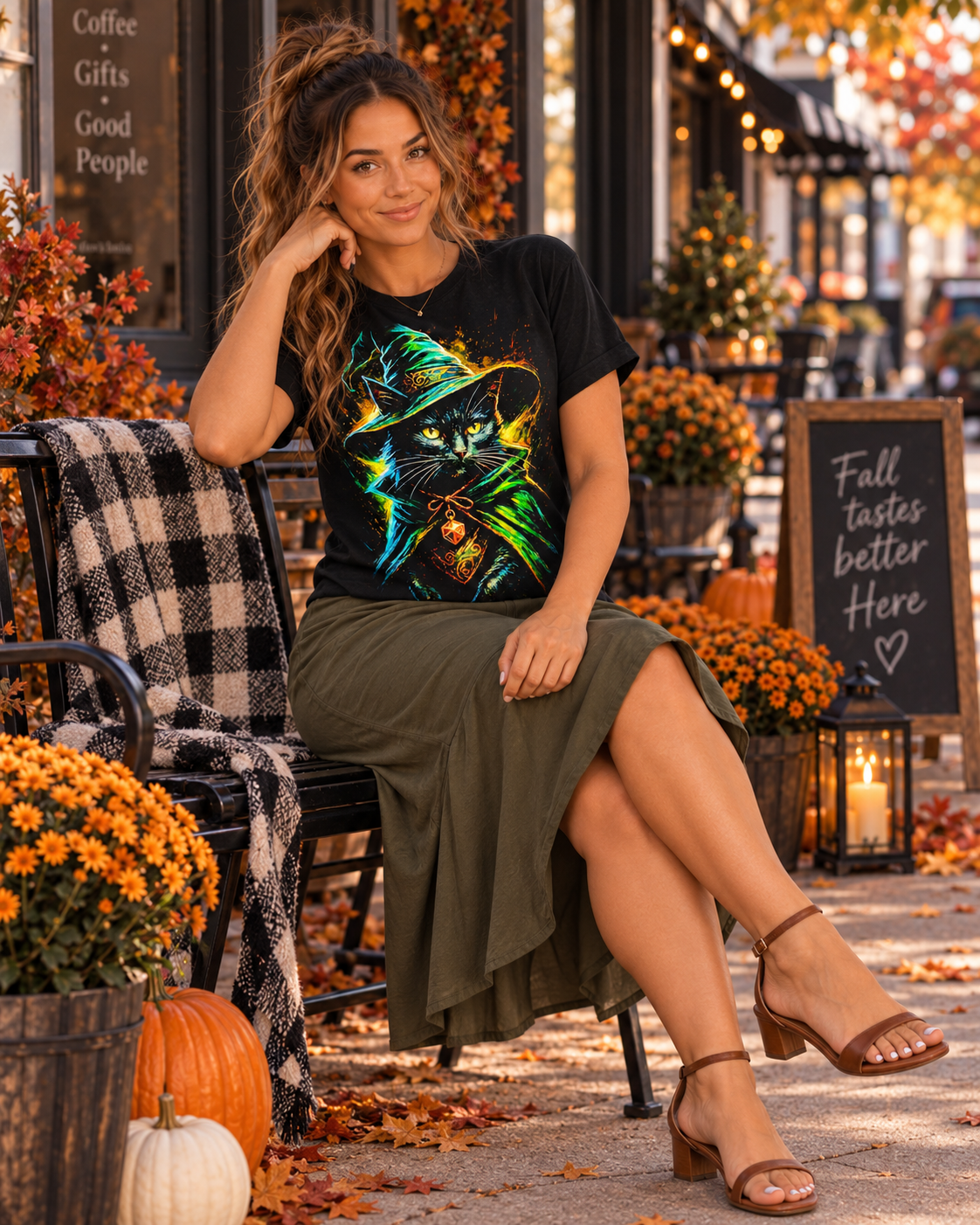 Mystic Black Cat Witch T-Shirt