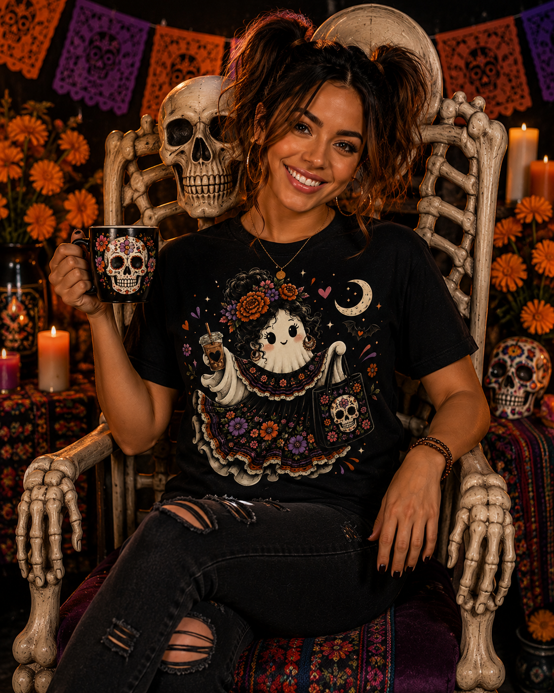 Spooky Señorita Ghost Día de los Muertos T-Shirt