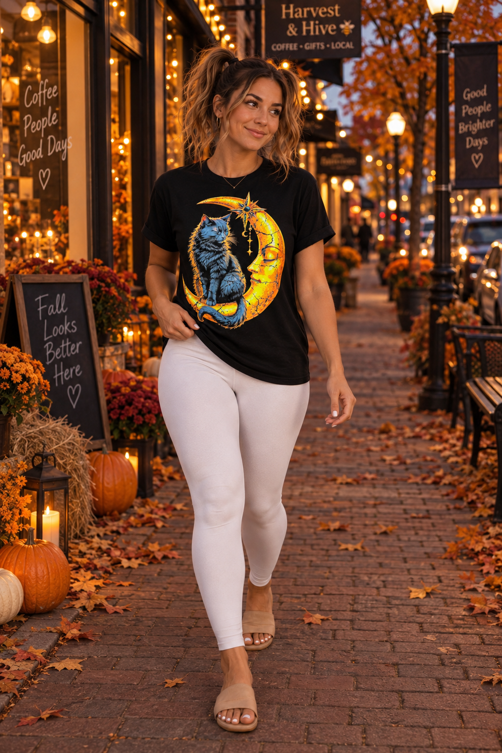 Black Cat & Moon Graphic T-Shirt