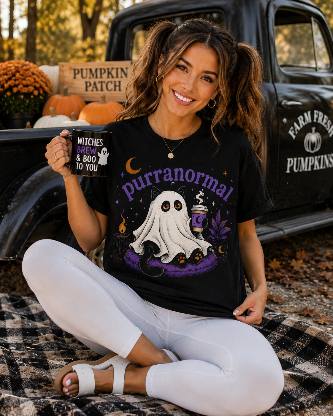 Purranormal Cat Ghost Halloween Graphic T-Shirt