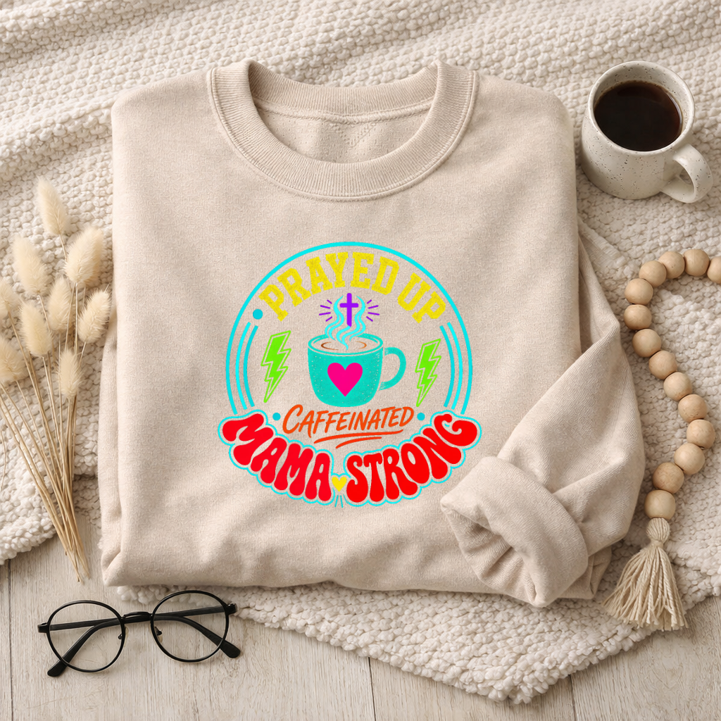 Prayed Up Caffeinated Mama Strong PNG | Christian Mom Coffee Digital Download