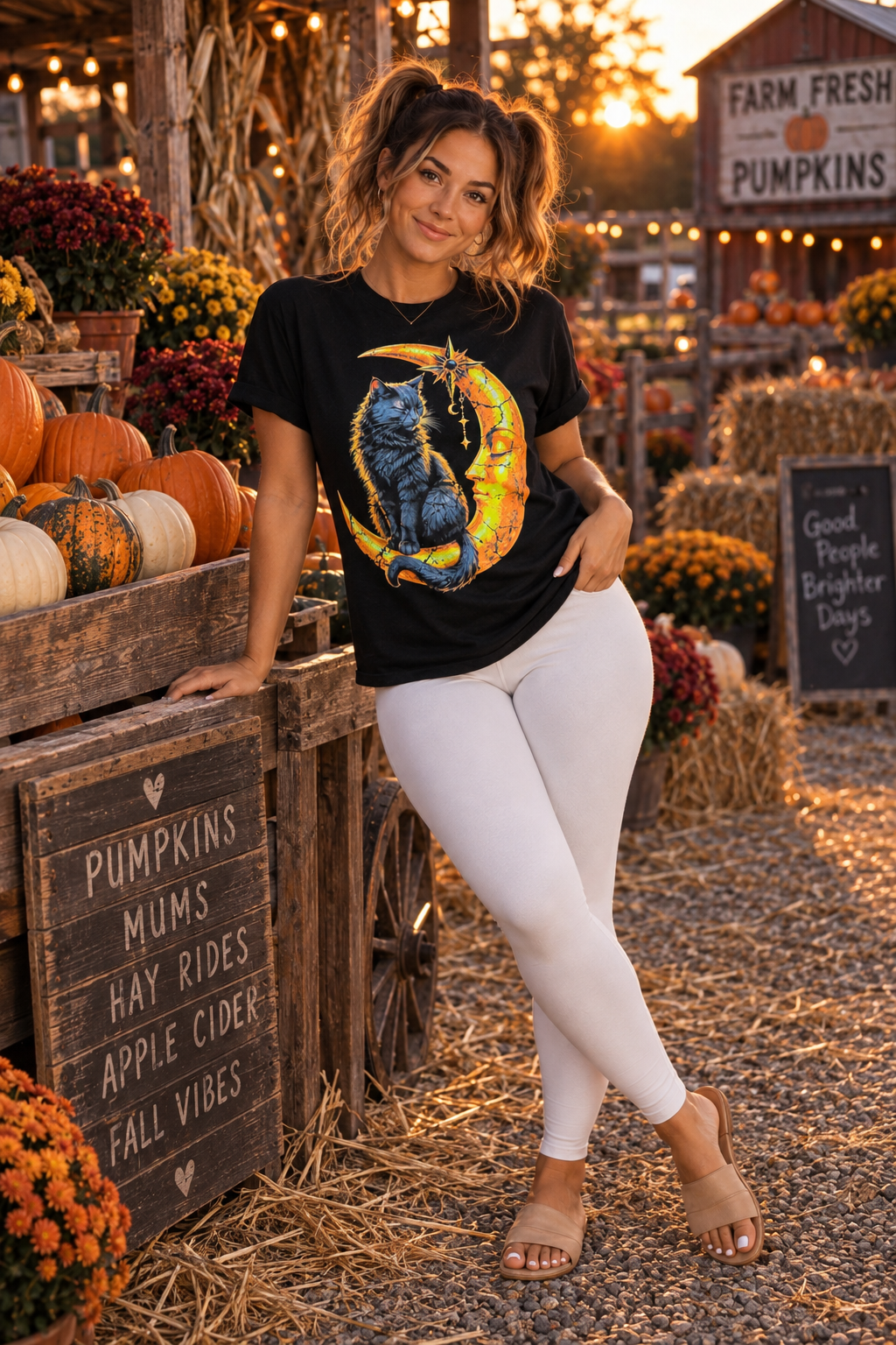 Black Cat & Moon Graphic T-Shirt