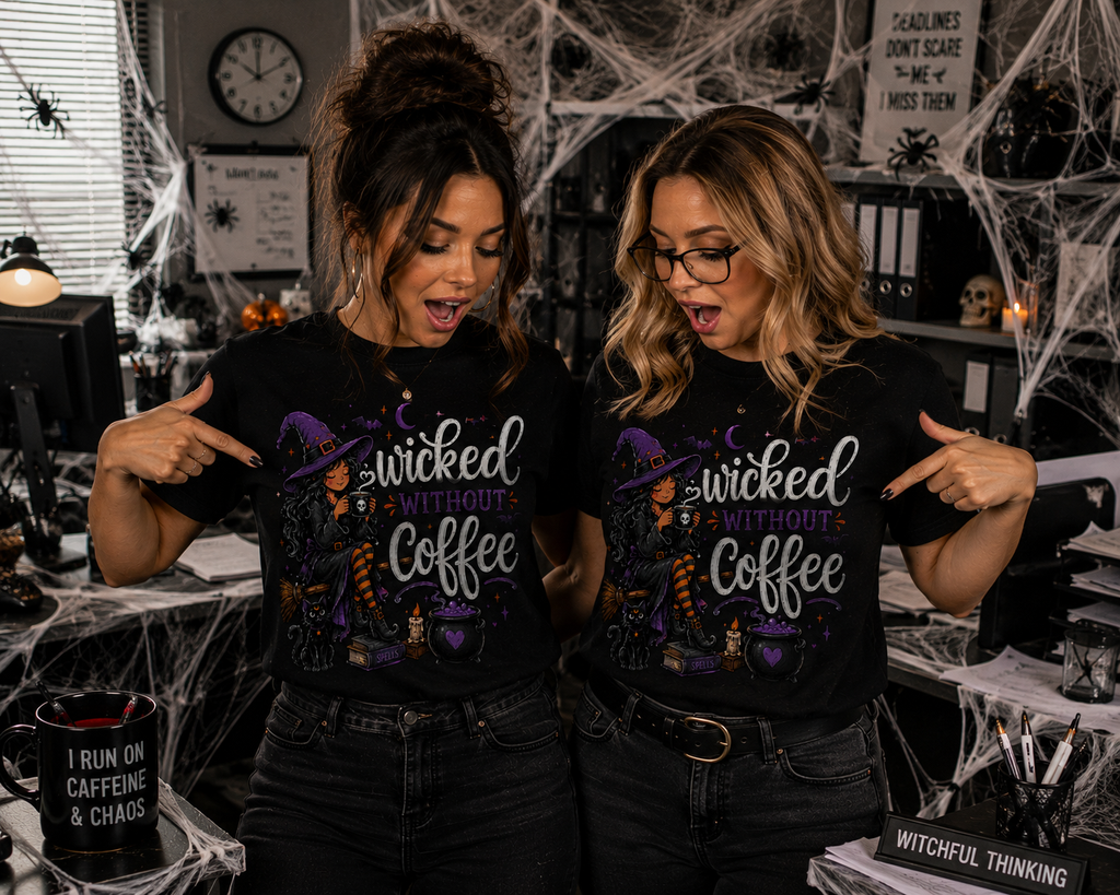 Wicked Without Coffee Halloween Graphic T-Shirt
