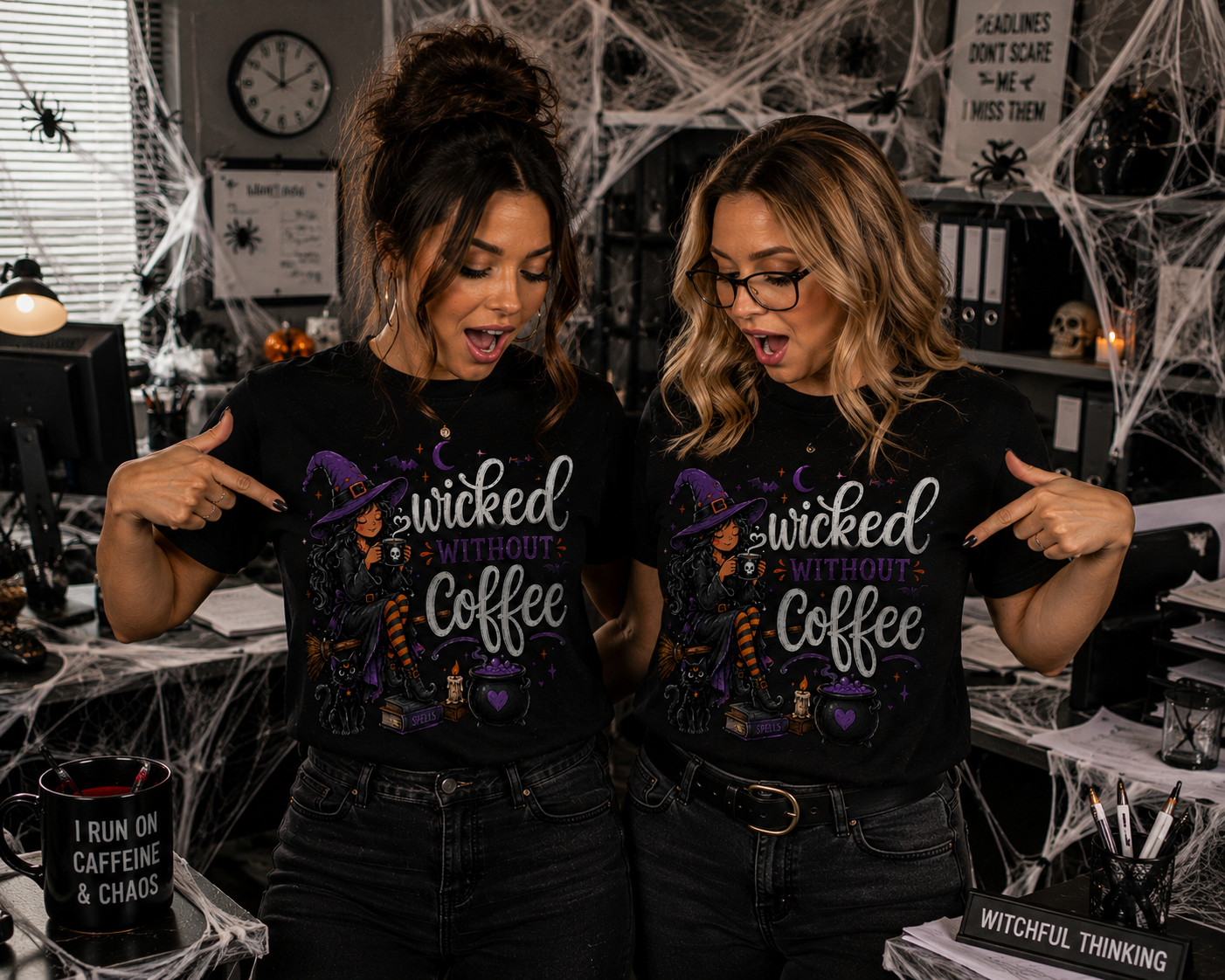 Wicked Without Coffee Halloween Graphic T-Shirt