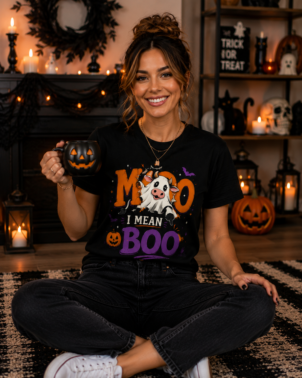 Moo I Mean Boo Halloween Graphic T-Shirt